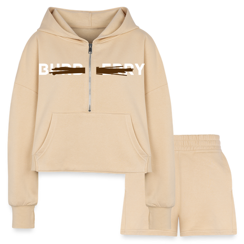 Not BRBY Cropped Hoodie & Jogger Short Set - nude